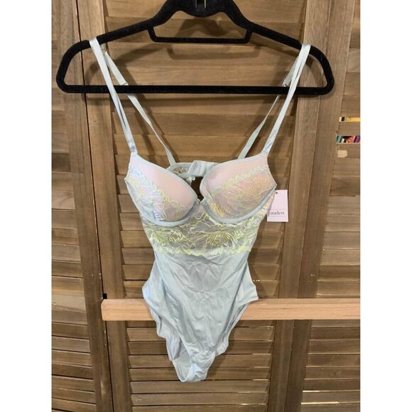 NWT Auden Lingerie Body Suit One Piece Underwear Sexy Women Size XS Blue Yellow - Picture 2 of 5